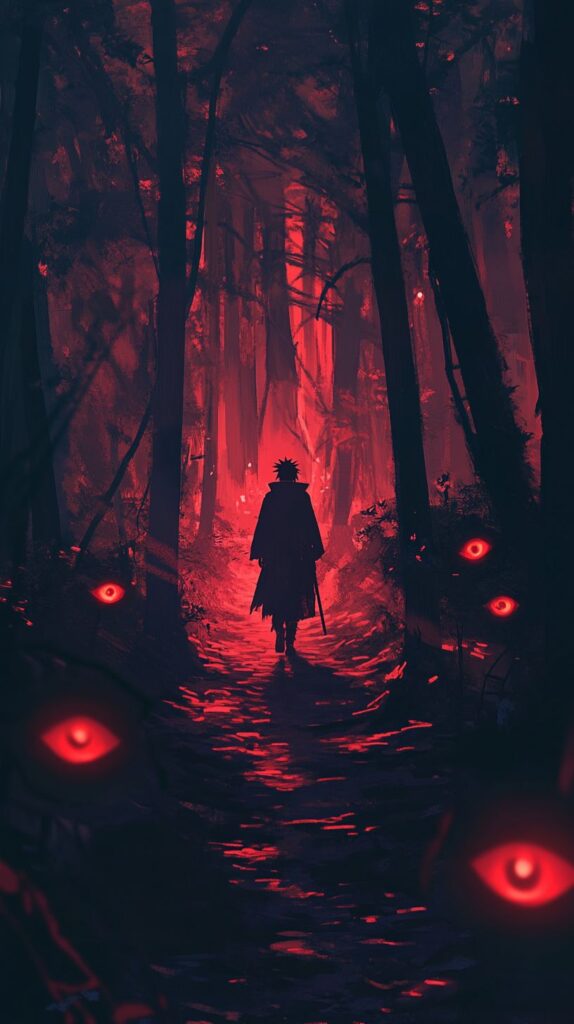 Itachi walking in dark forest