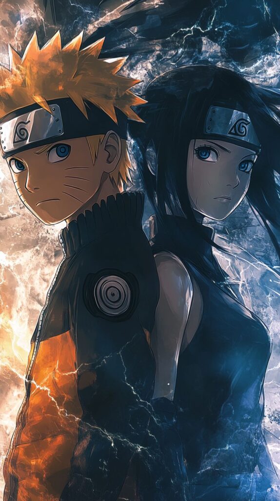 Naruto and Hinata battle stance