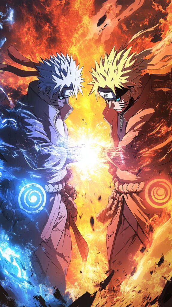 Naruto and Jiraiya battle stance