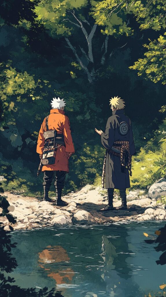 Naruto and Jiraiya by river