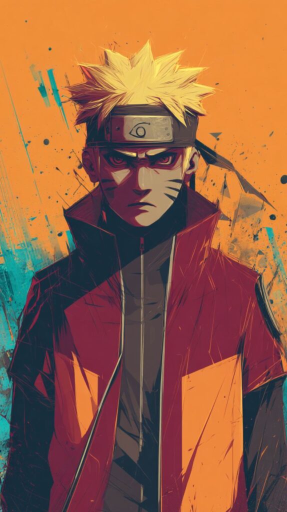 Naruto standing in front of a fiery background, glowing with power