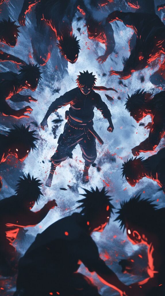 Naruto with fighting shadow clones
