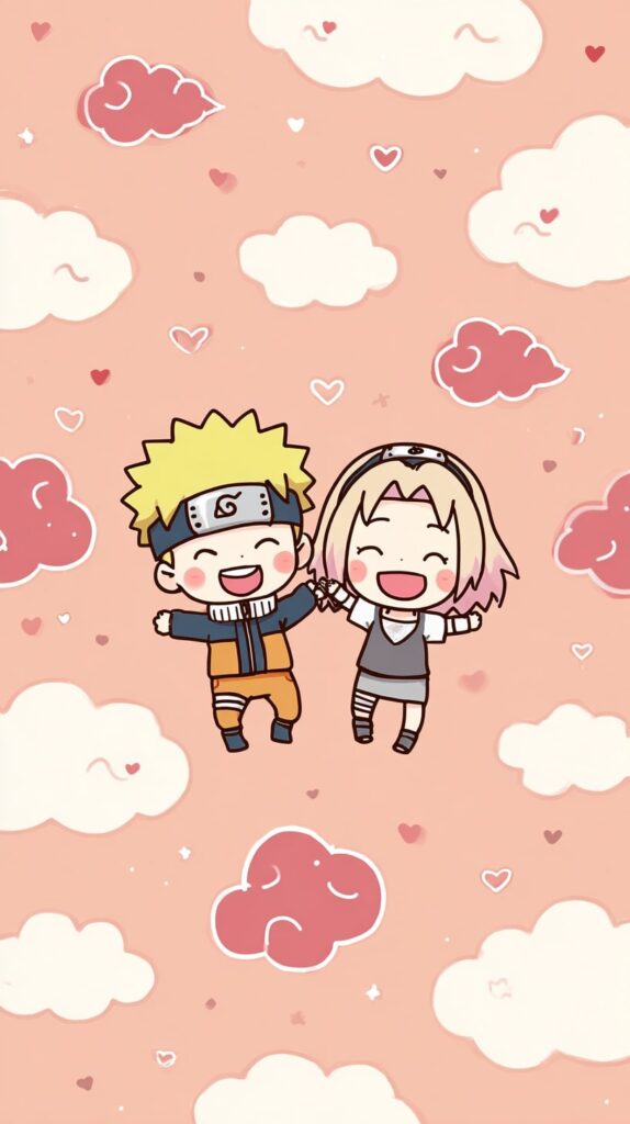 Chibi Naruto and Sakura smiling