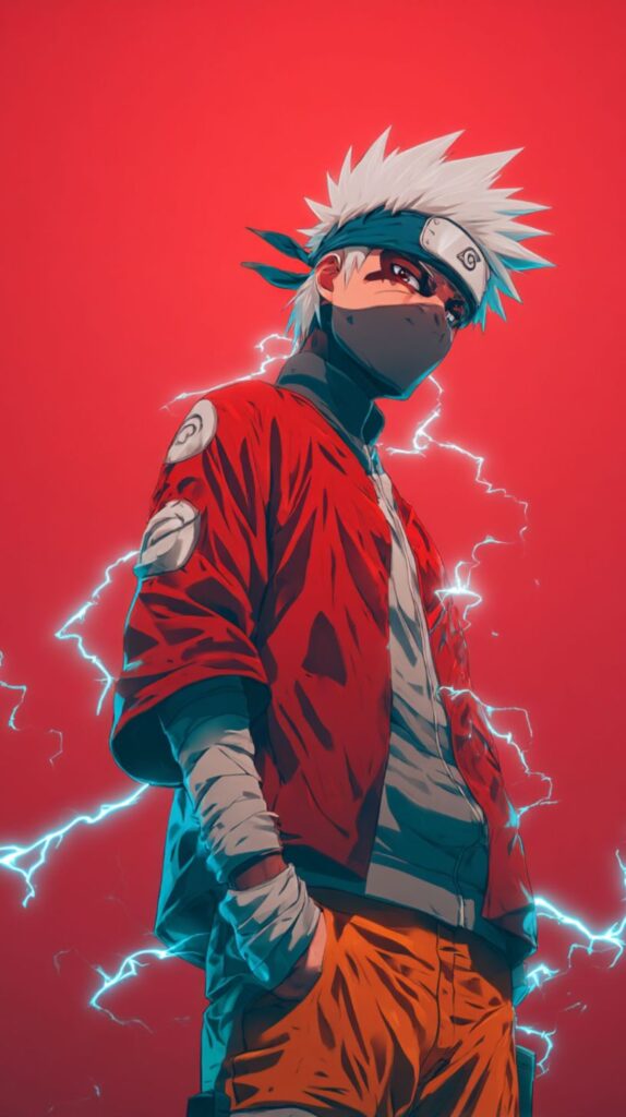 Kakashi standing with lightning crackling around him (1)