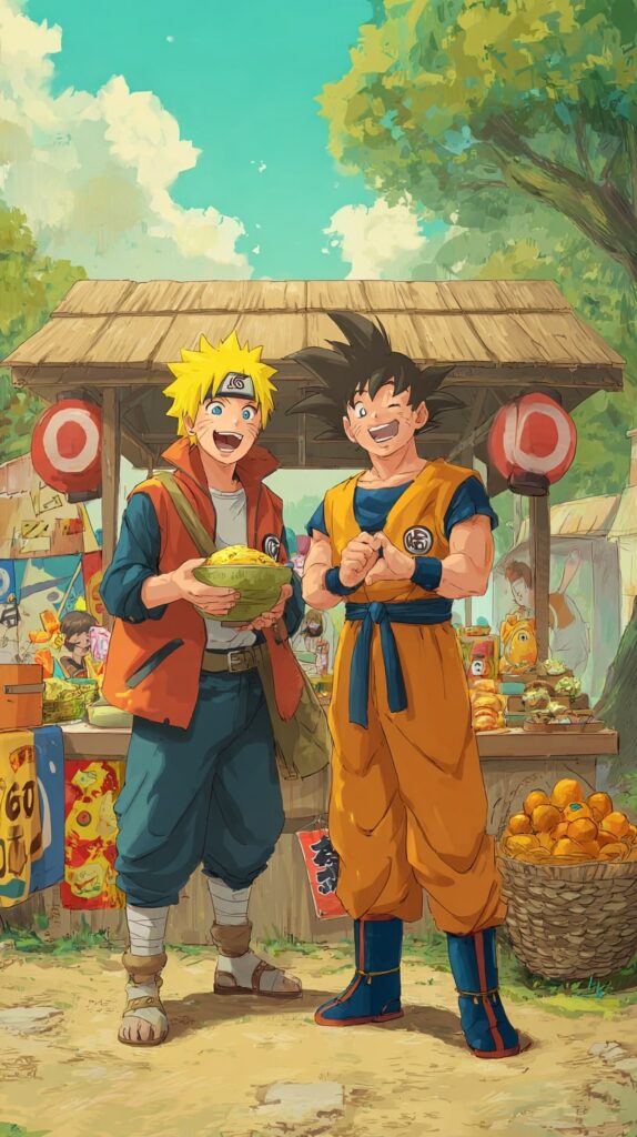 Naruto and Goku enjoying festival