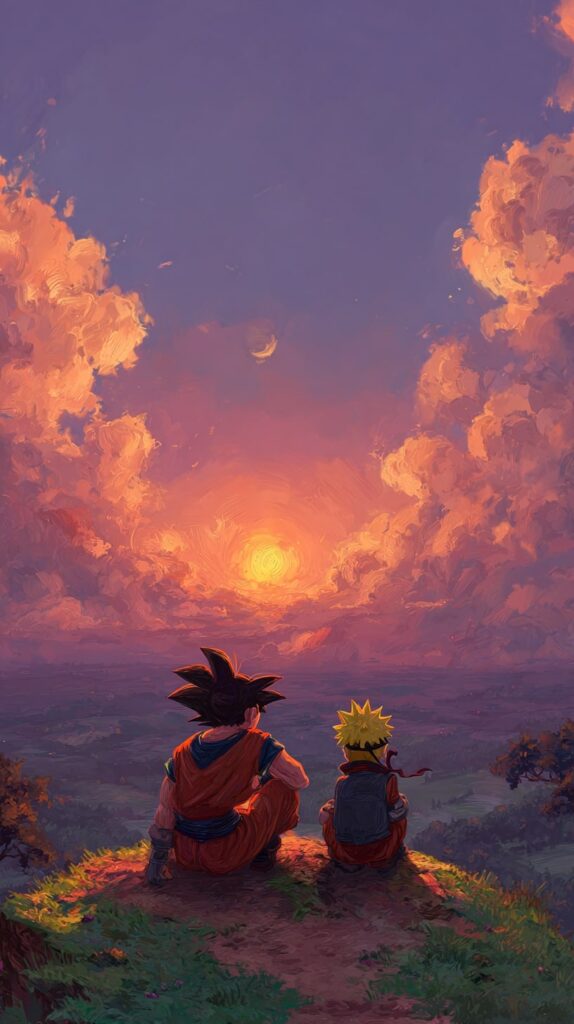 Naruto and Goku watching sunset