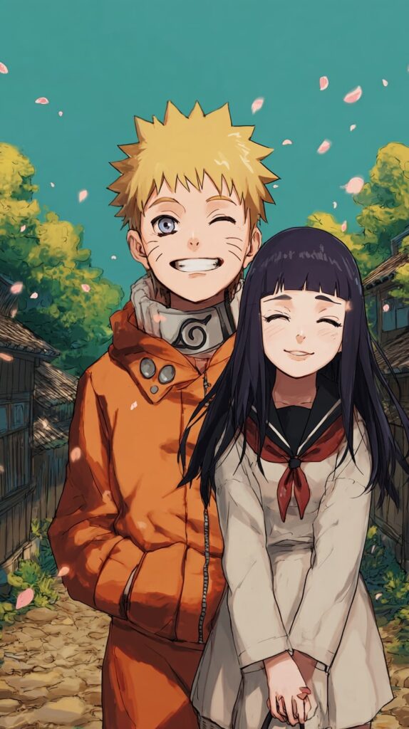 Naruto and Hinata under cherry blossoms