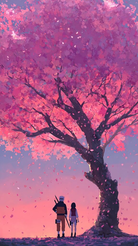 Naruto and Sakura under blossoms