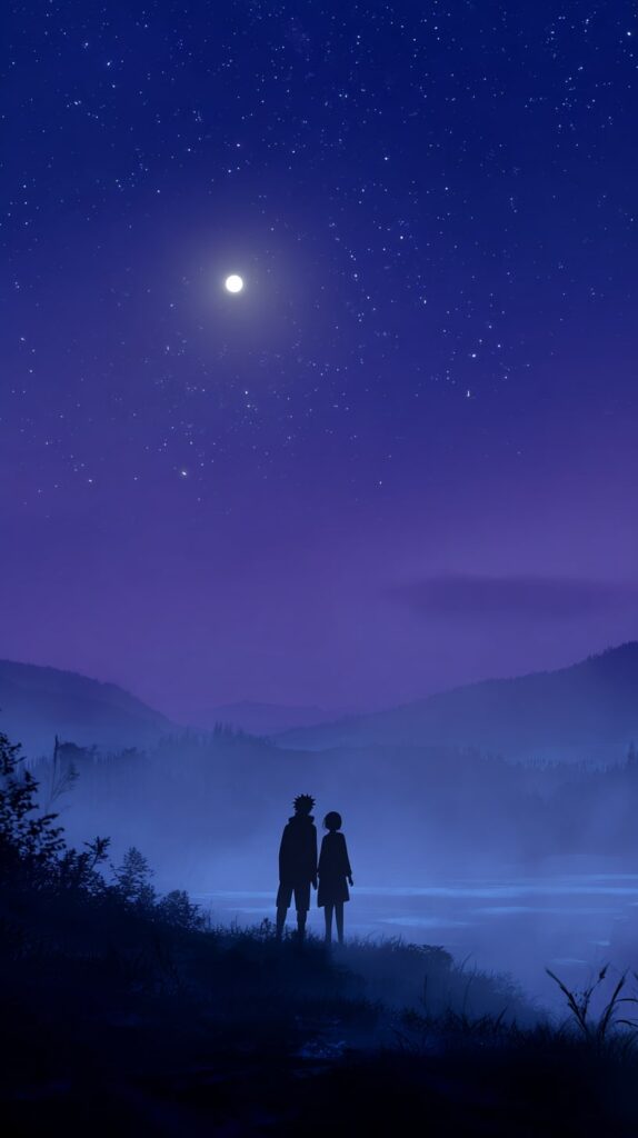 Naruto and Sakura under moon