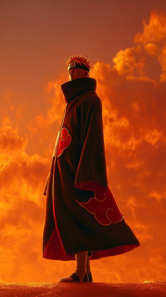 Pain in Akatsuki cloak at sunset