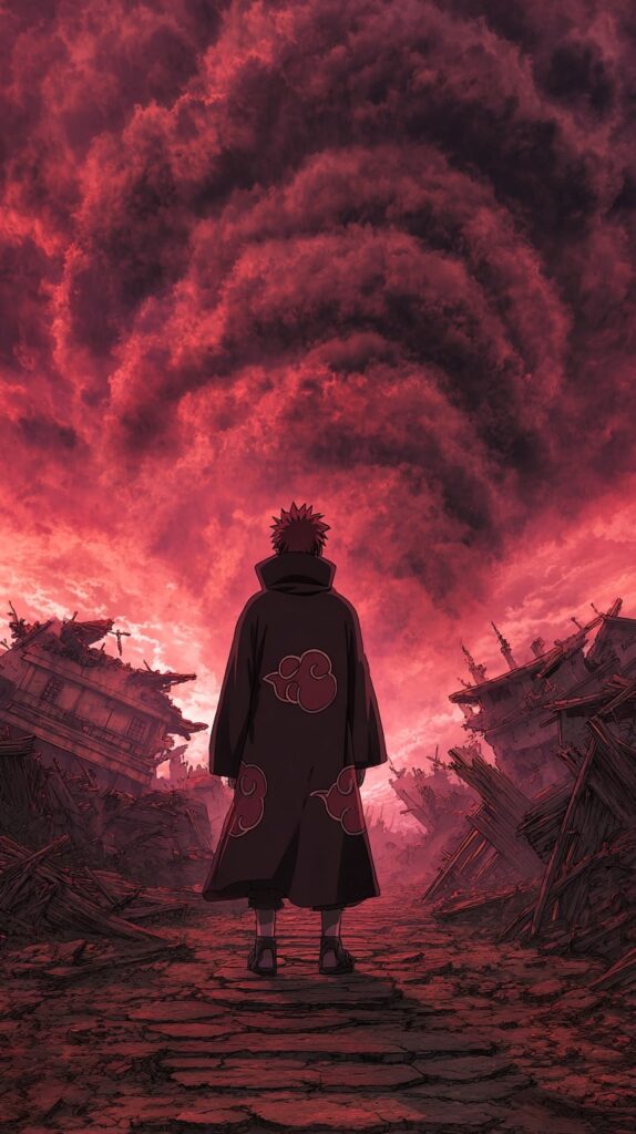 Pain in front of village ruins