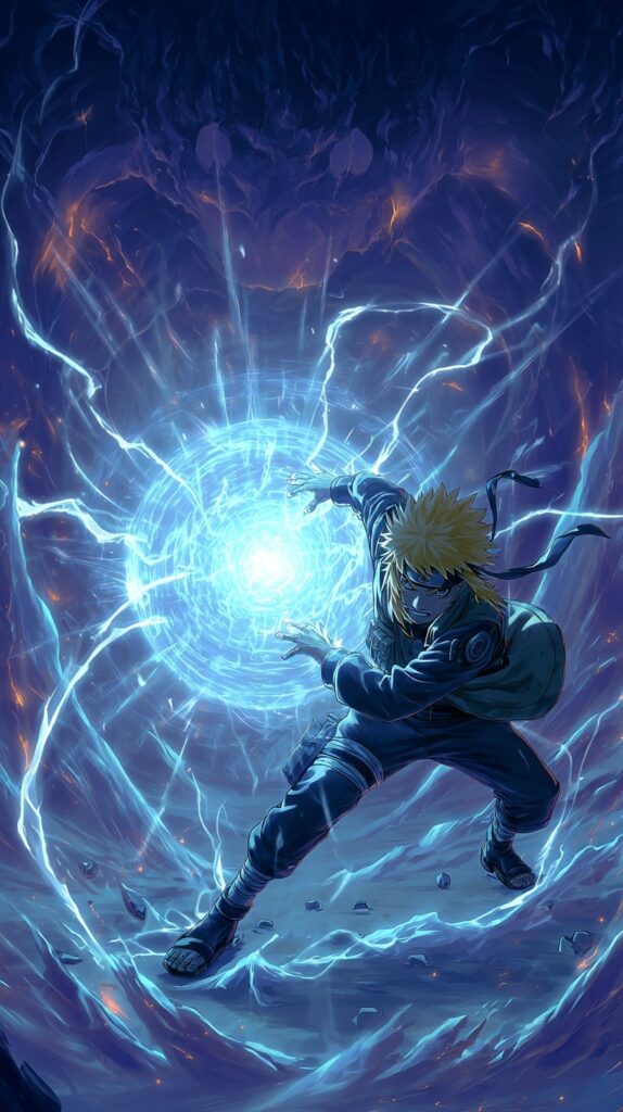 Minato in dynamic action, launching Rasengan