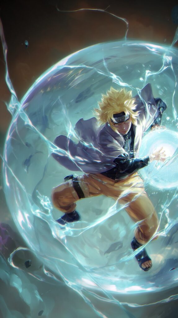 Minato throwing a massive Rasengan in combat