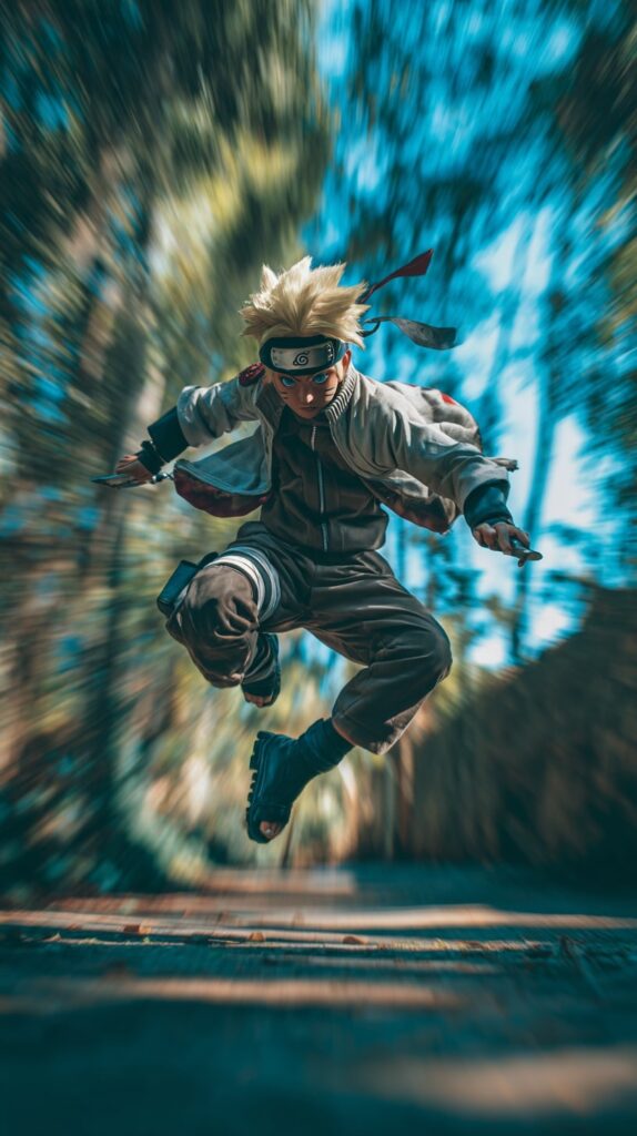 Naruto leaping with kunai