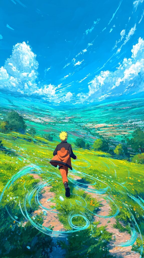 Naruto running through landscape